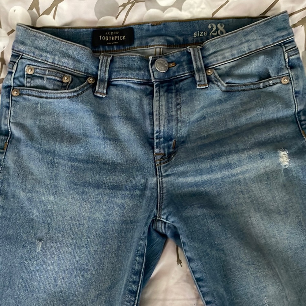 J.Crew Light denim skinny jeans with holes size 28